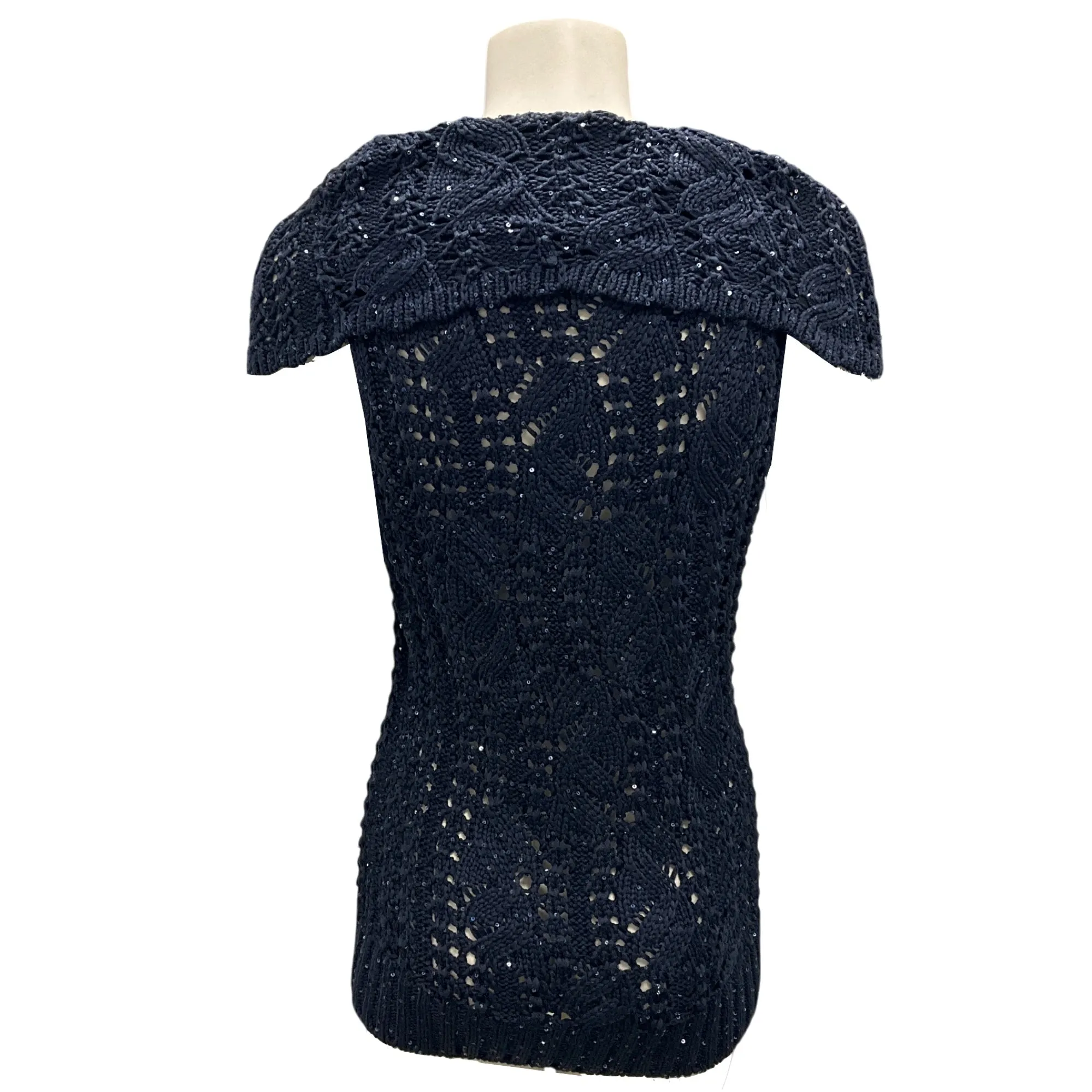 Oscar de la Renta Navy Blue Spring 2013 Sequined Open Knit Silk Sweater