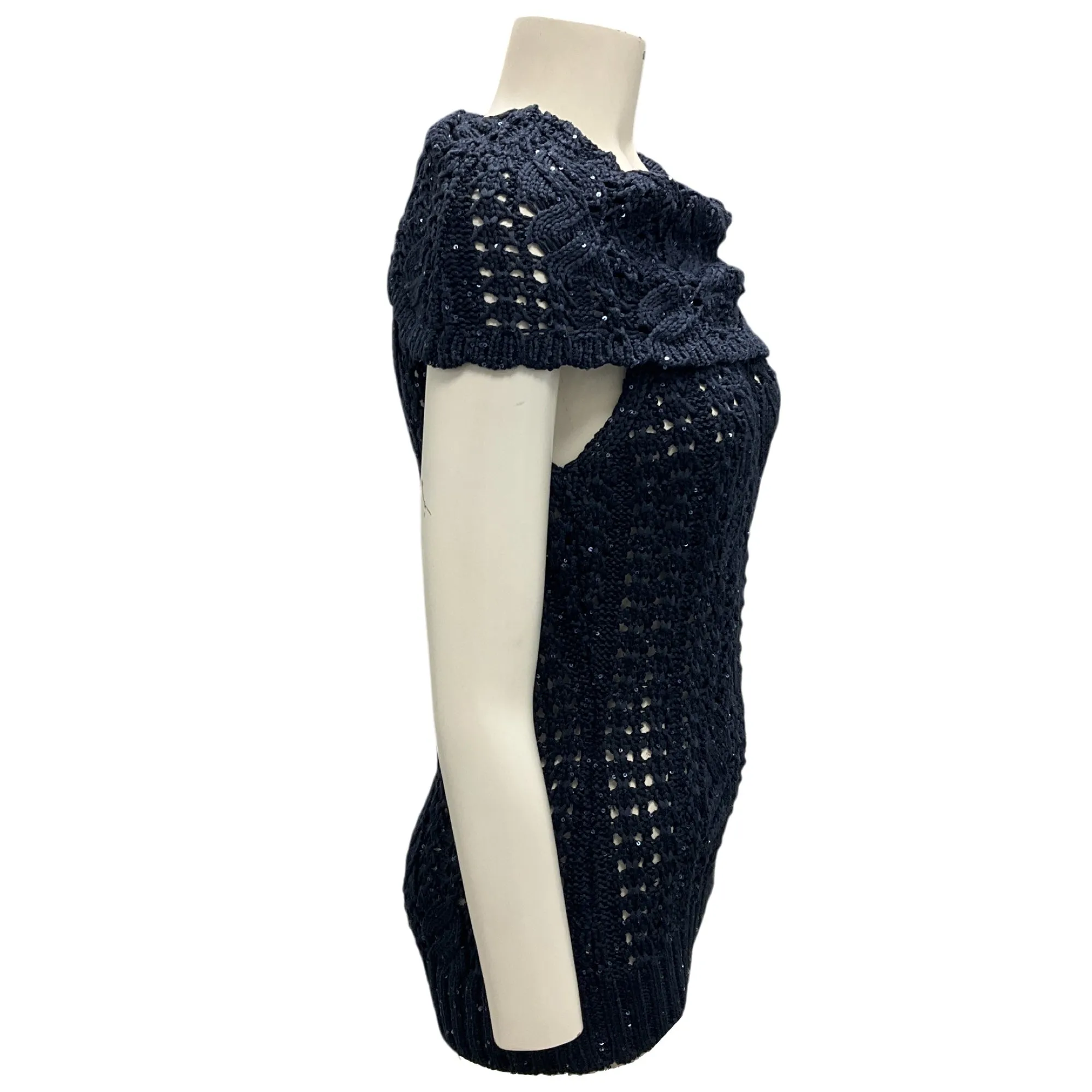 Oscar de la Renta Navy Blue Spring 2013 Sequined Open Knit Silk Sweater