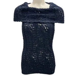 Oscar de la Renta Navy Blue Spring 2013 Sequined Open Knit Silk Sweater