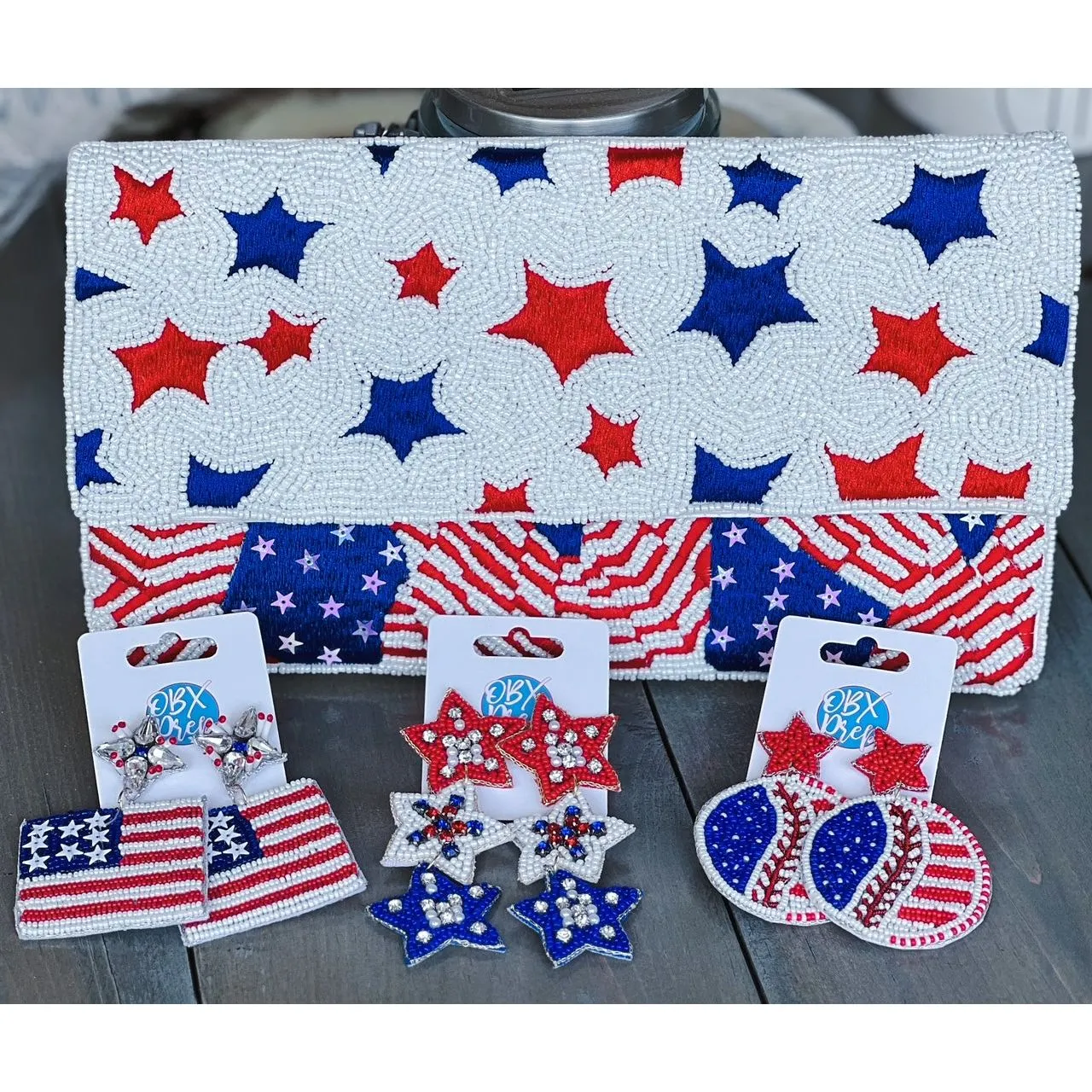 Patriotic Flag Seed Beaded Earrings