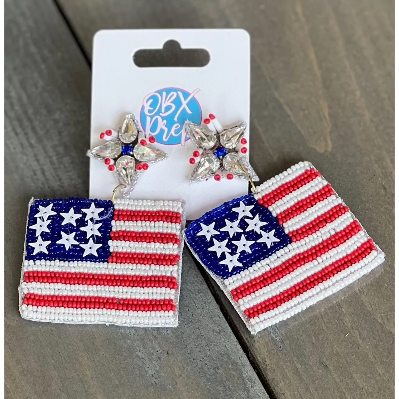 Patriotic Flag Seed Beaded Earrings