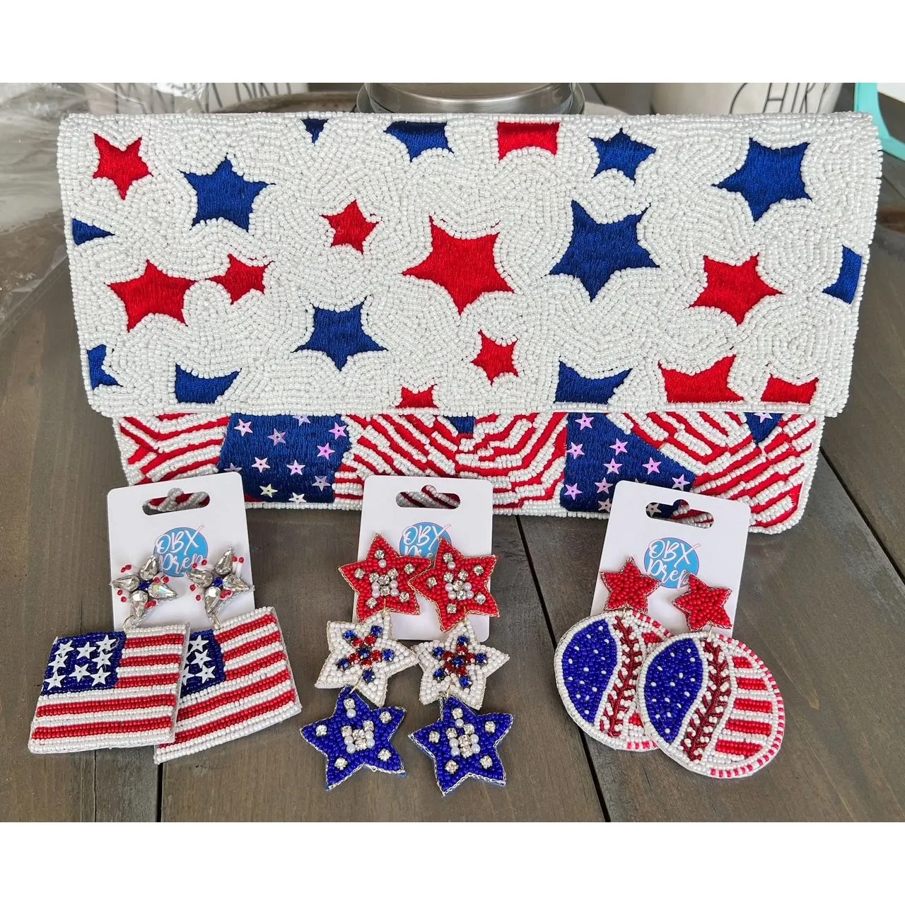 Patriotic Flag Seed Beaded Earrings