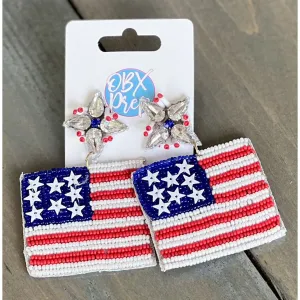 Patriotic Flag Seed Beaded Earrings