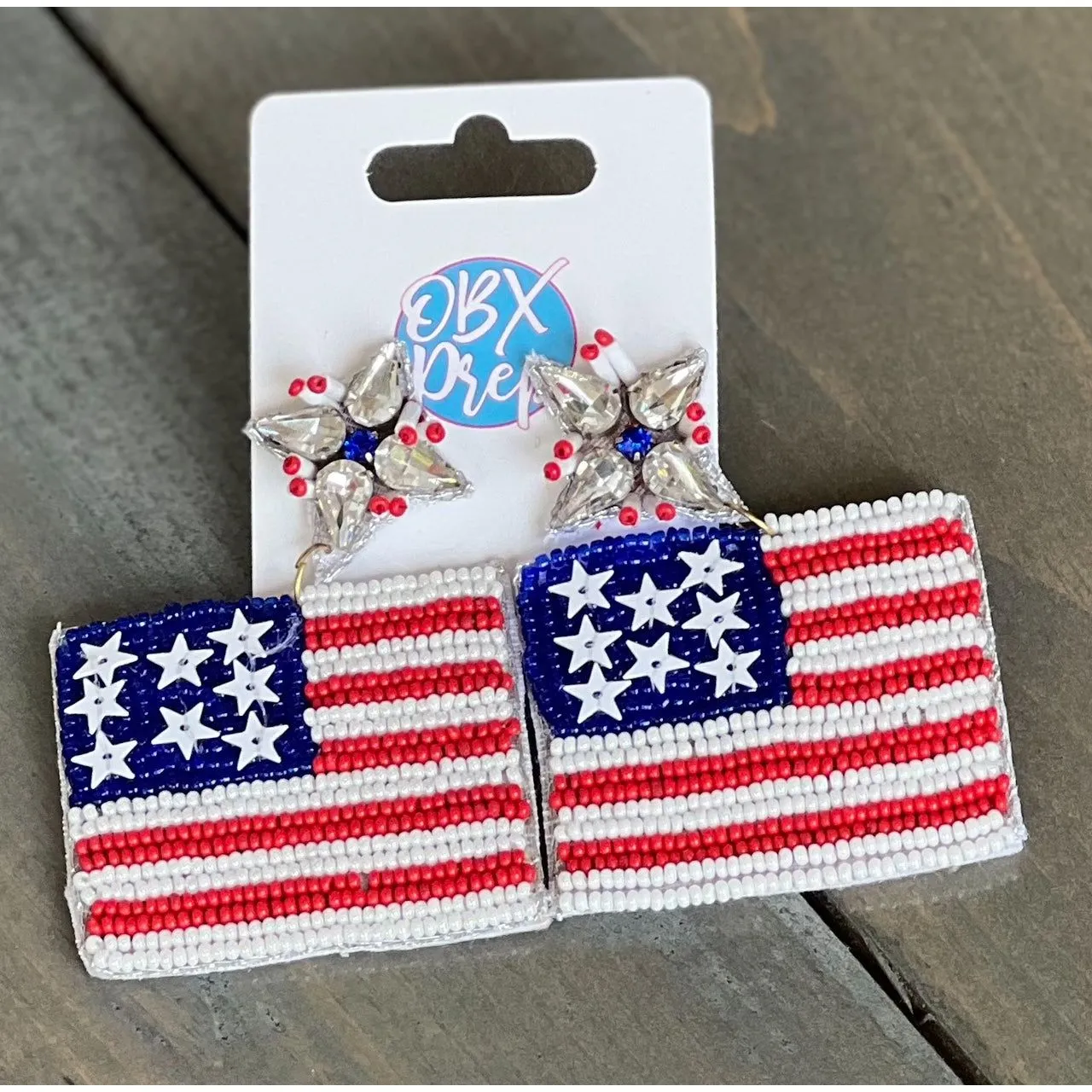 Patriotic Flag Seed Beaded Earrings