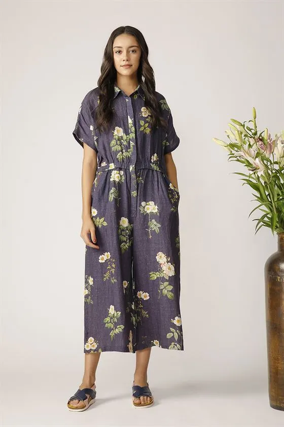 Payal Pratap   -   Navy Blue Delta Printed Jumpsuit Morning Glory
