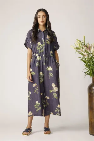 Payal Pratap   -   Navy Blue Delta Printed Jumpsuit Morning Glory