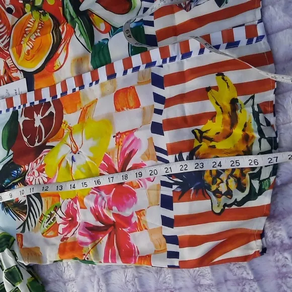 Perbai Womens NWT Tropical Print 2 Piece Short Sleeve Wide Leg LoungeSet Size XL