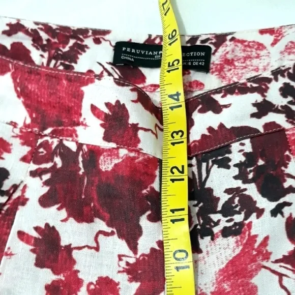 Peruvian Connection 100% Linen Short Floral Red and White Zippered Size 12