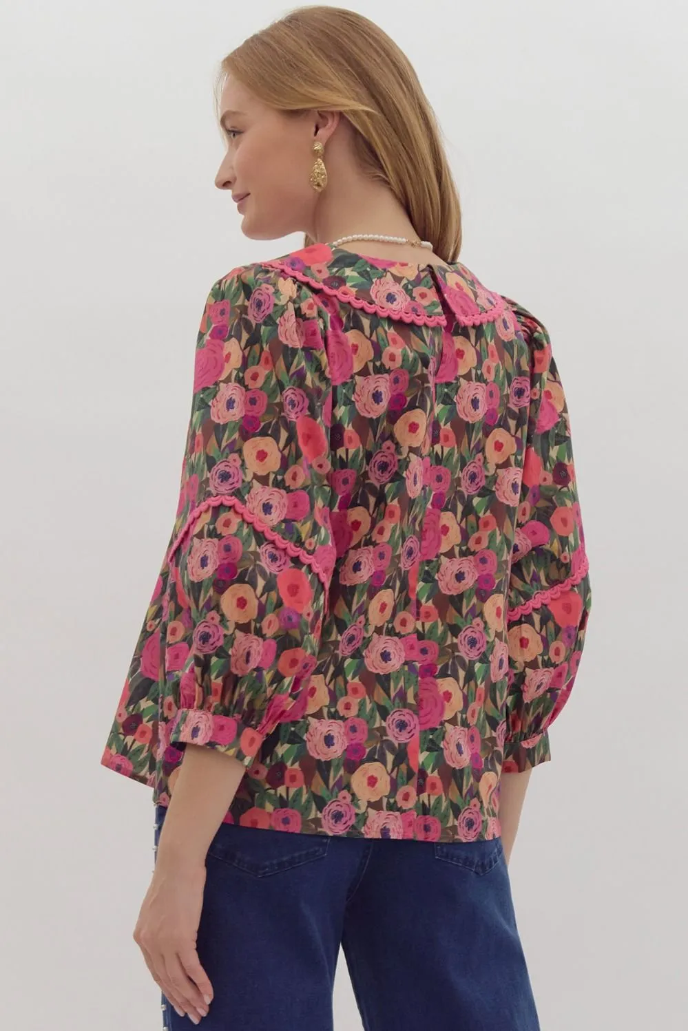 Pink floral print peter pan top