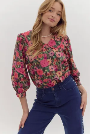 Pink floral print peter pan top