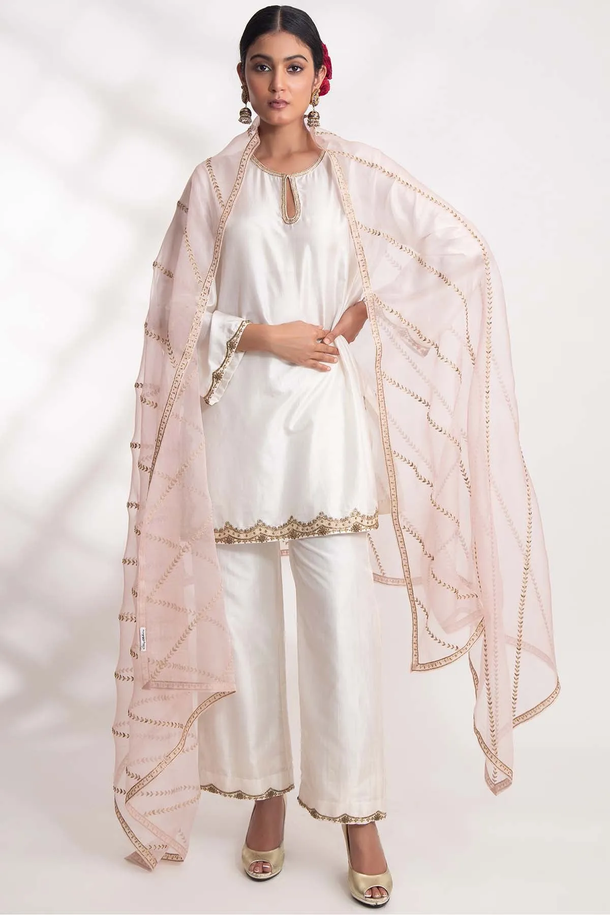 Pink Hand Embroidered Dupatta