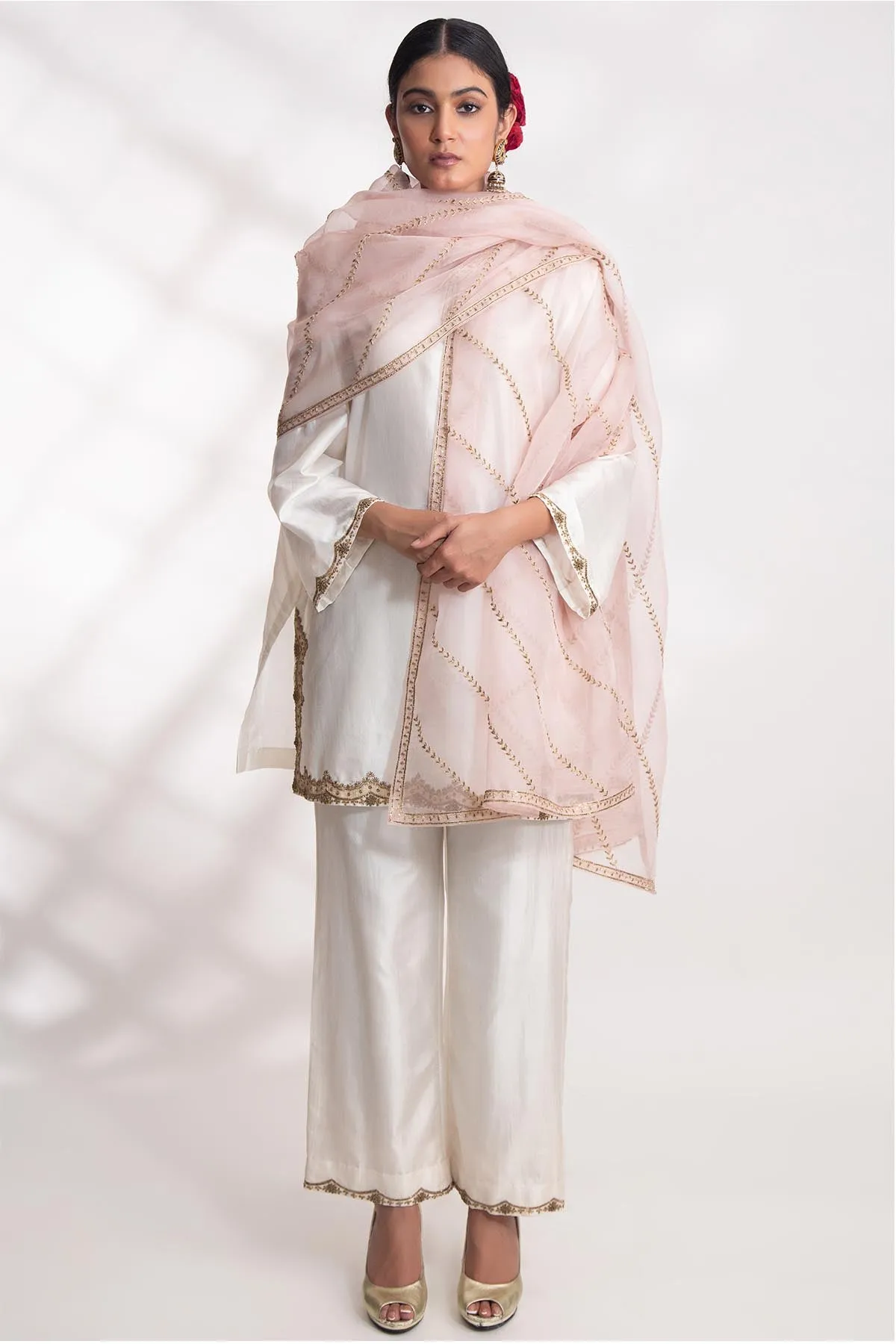 Pink Hand Embroidered Dupatta