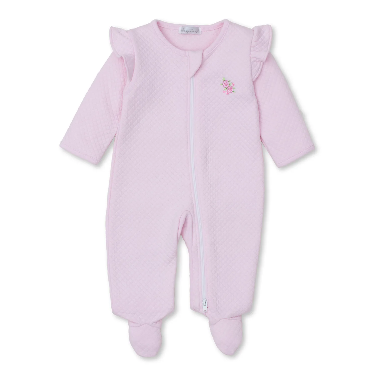 Pink Rose Scrolls Jacquard Zip Footie