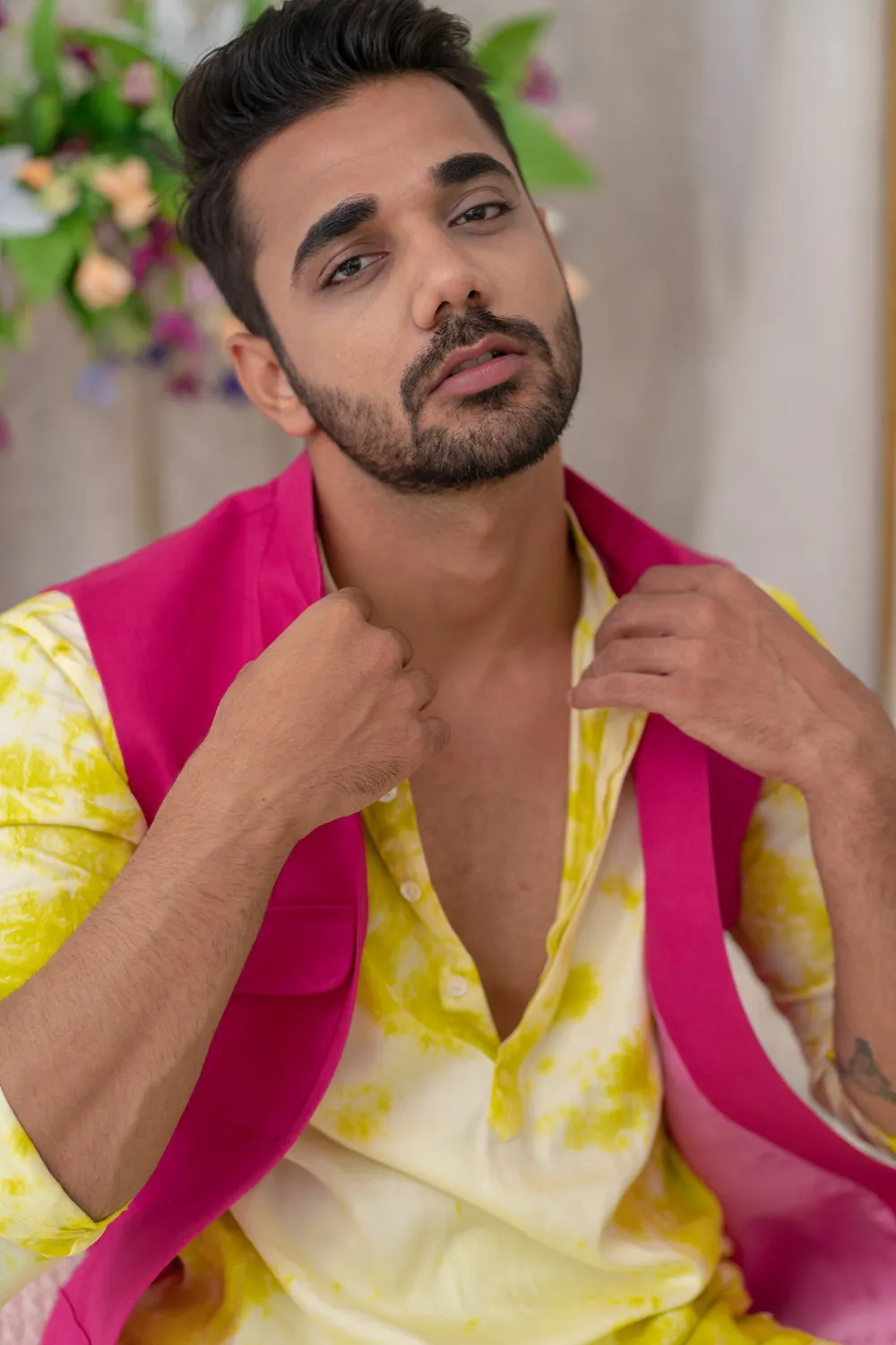Pink Solid Pintucked Bundi
