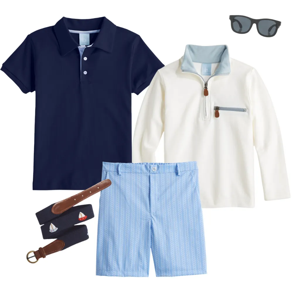 Pique Half Zip with Pocket -- Ivory w/ Moody Blue