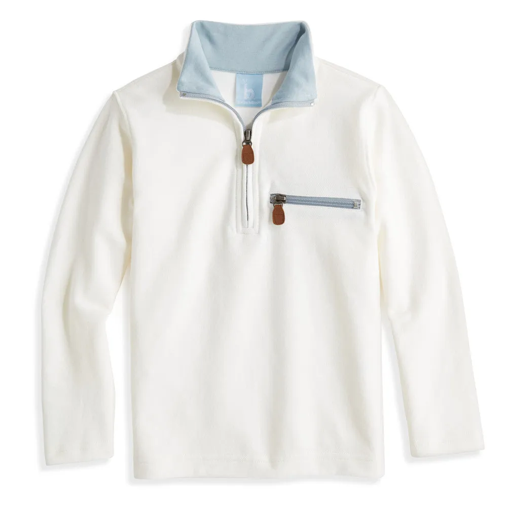 Pique Half Zip with Pocket -- Ivory w/ Moody Blue