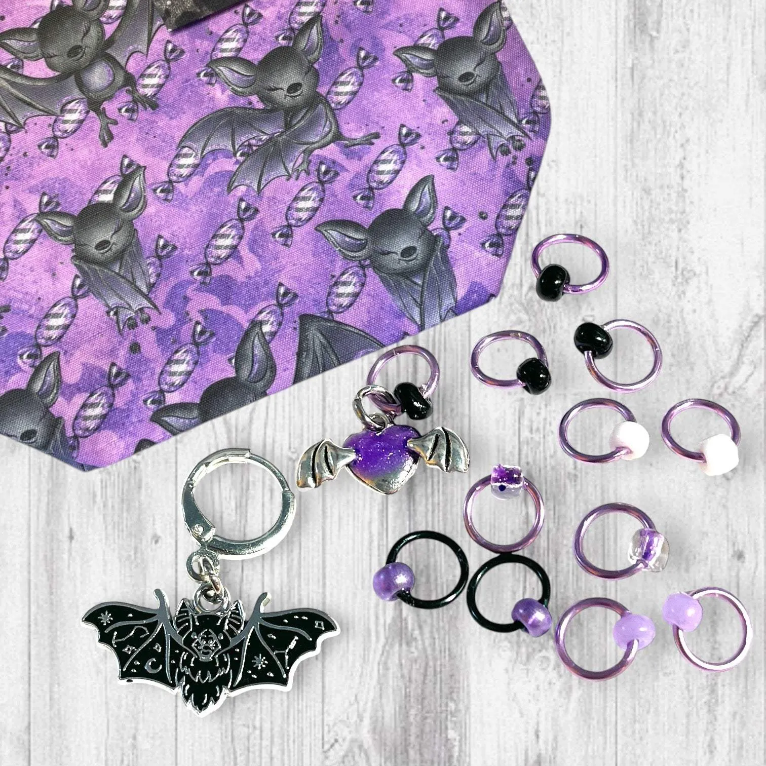 Playful Purple Bats Pass Piles of Peppermint Candy Project Bag