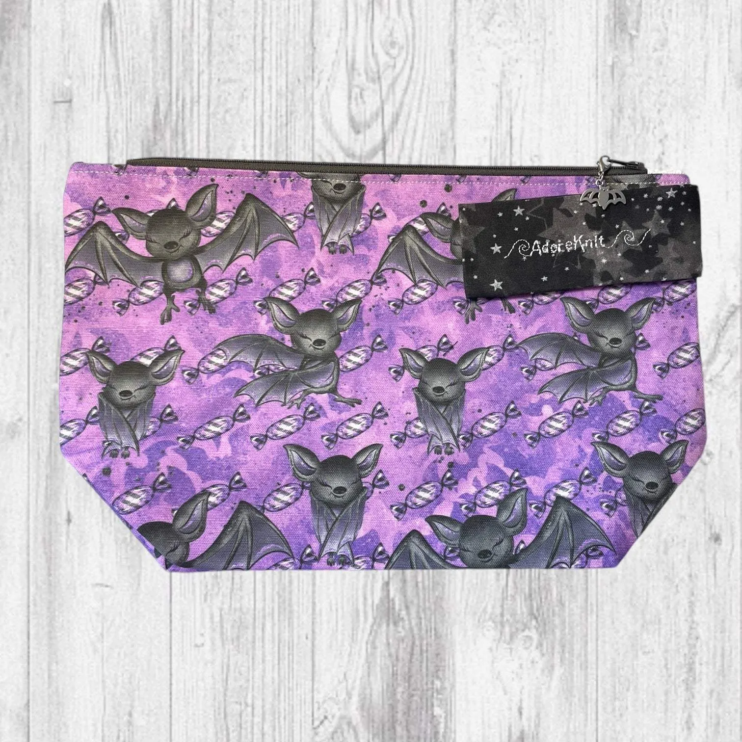 Playful Purple Bats Pass Piles of Peppermint Candy Project Bag