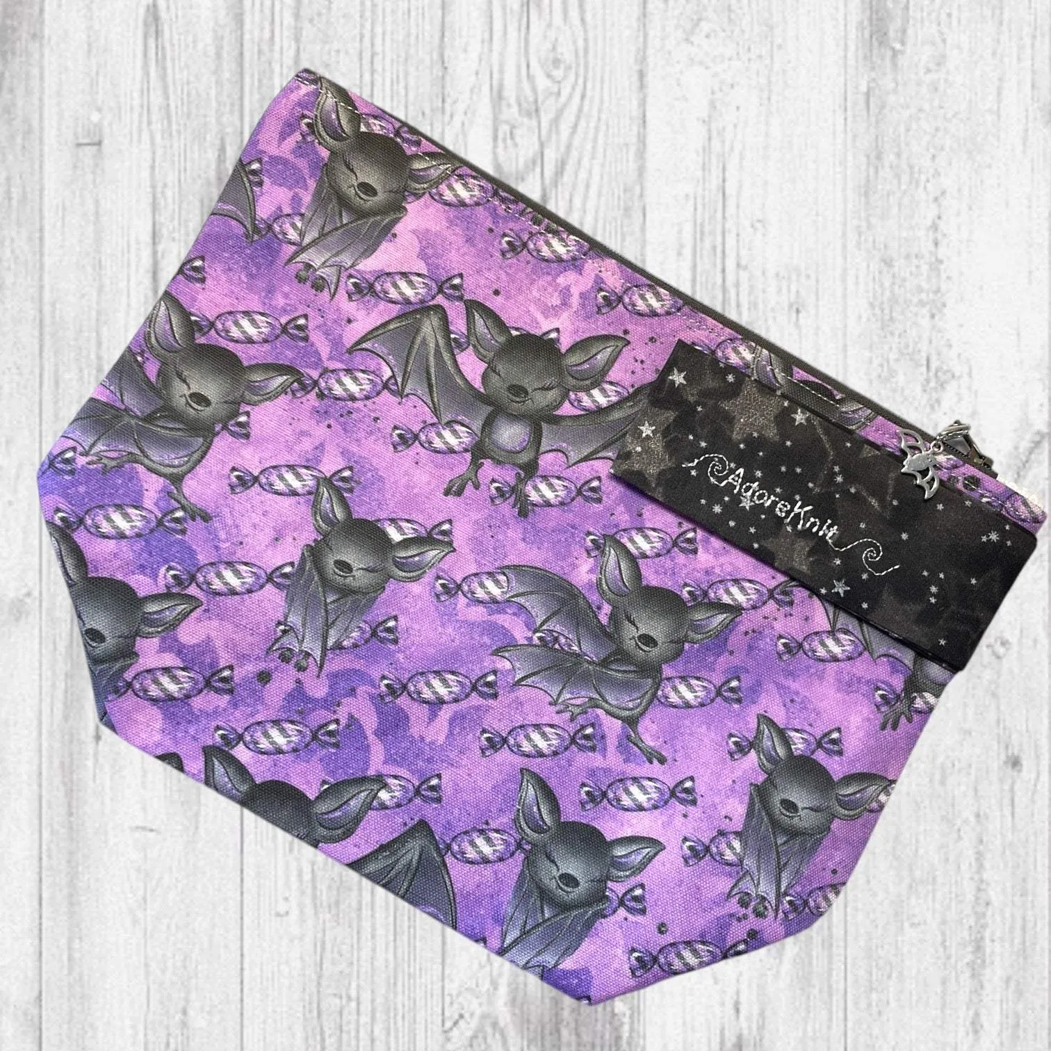 Playful Purple Bats Pass Piles of Peppermint Candy Project Bag
