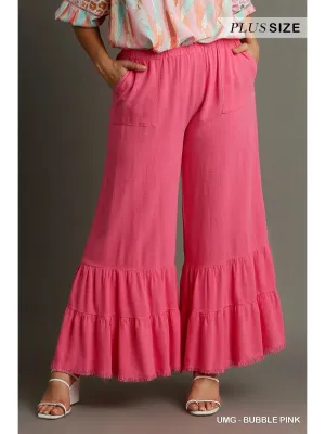 Plus Bubble Gum Pink Linen Blend Ruffle Pants