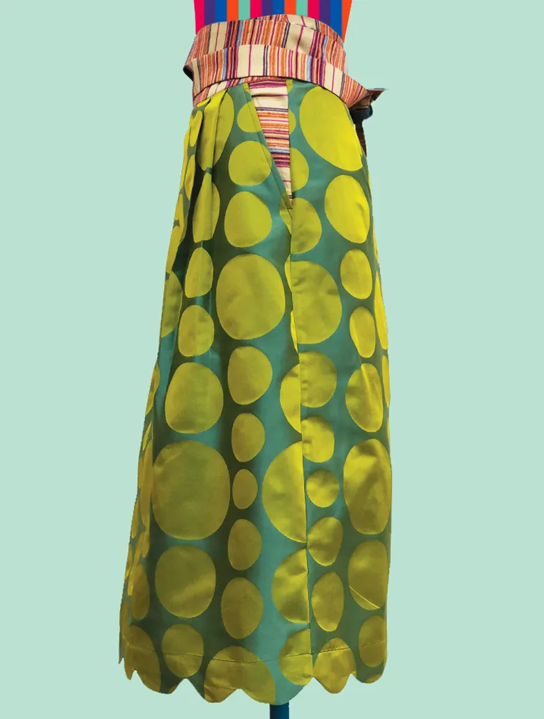 Polka-Dot Silk Obi Belt Skirt
