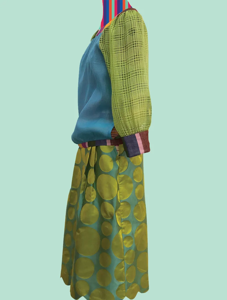 Polka-Dot Silk Obi Belt Skirt