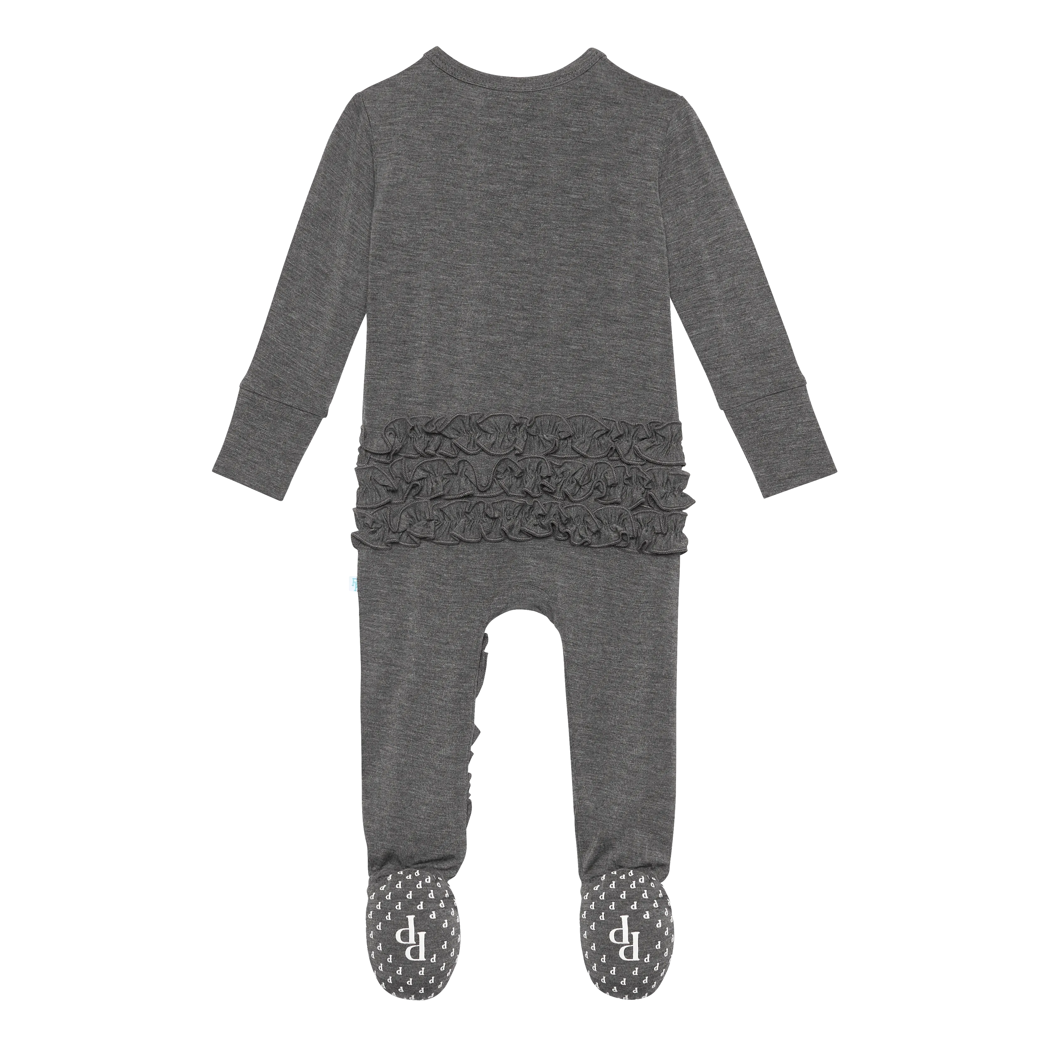 Posh Peanut Charcoal Heather Ruffled Zippered Footie