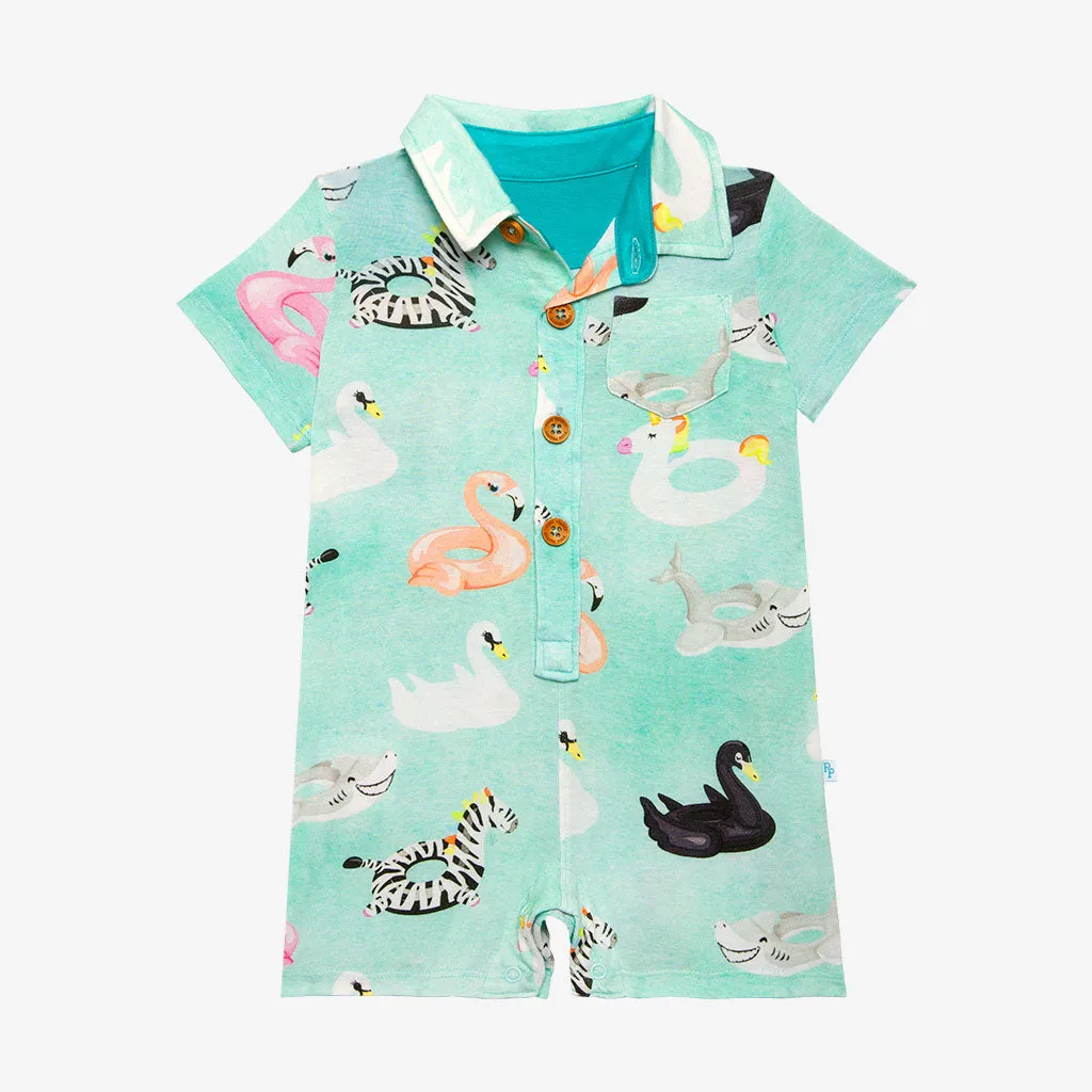 Posh Peanut Lenny S/S Collared Henley Romper