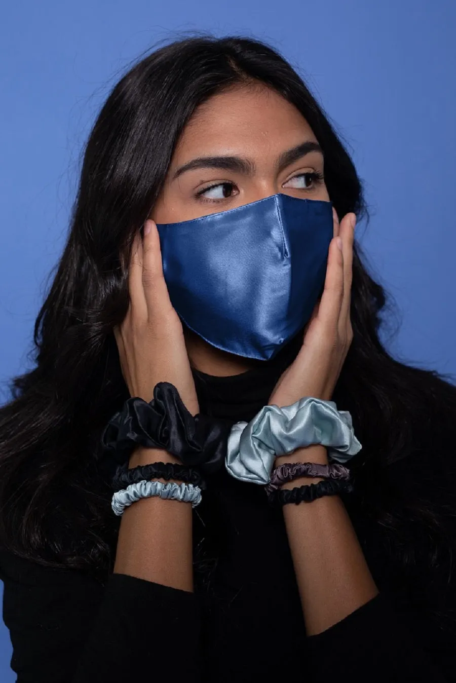 Pure Mulberry Silk Face mask: Navy blue