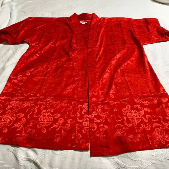 Pure SILK Chinese Dragon Red Kimono Robe‎ Duster