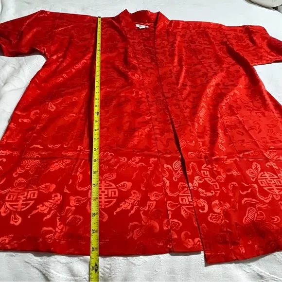 Pure SILK Chinese Dragon Red Kimono Robe‎ Duster