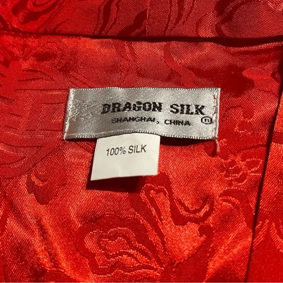 Pure SILK Chinese Dragon Red Kimono Robe‎ Duster