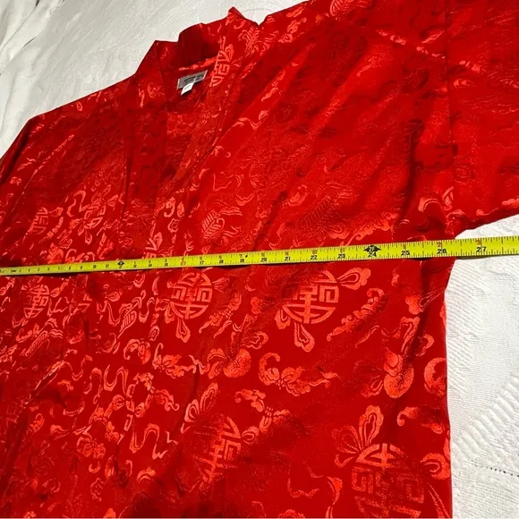 Pure SILK Chinese Dragon Red Kimono Robe‎ Duster