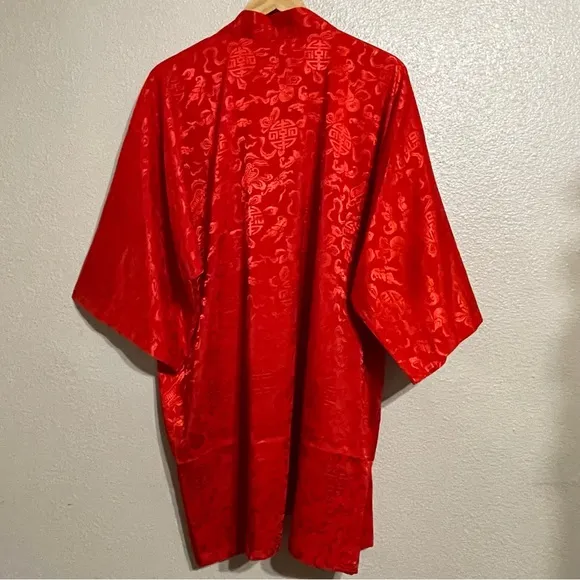 Pure SILK Chinese Dragon Red Kimono Robe‎ Duster