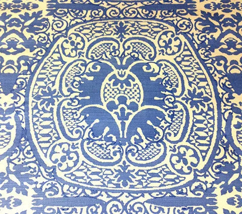 Quadrille Prints: Veneto - Custom Denim Blue on White Belgian Linen / Cotton