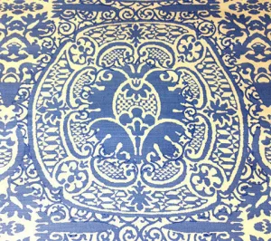 Quadrille Prints: Veneto - Custom Denim Blue on White Belgian Linen / Cotton