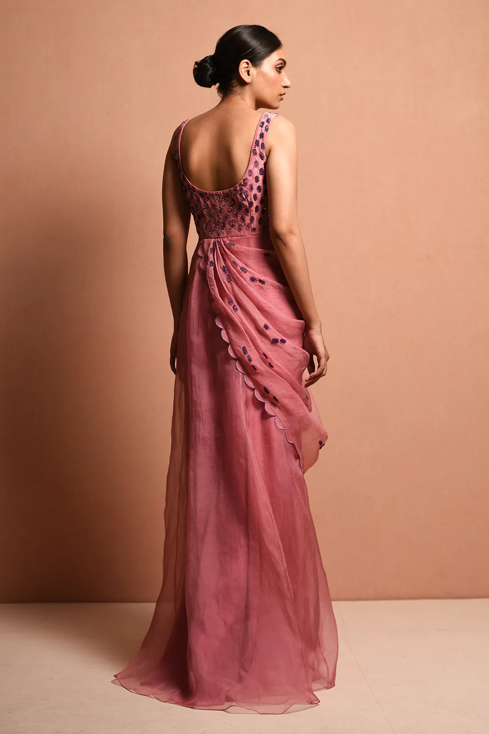 Radialwrap Saree Gown Features Cape Jacket And Organic Polka Dot Saree Gown In Silk Dupion And Silk Organza.