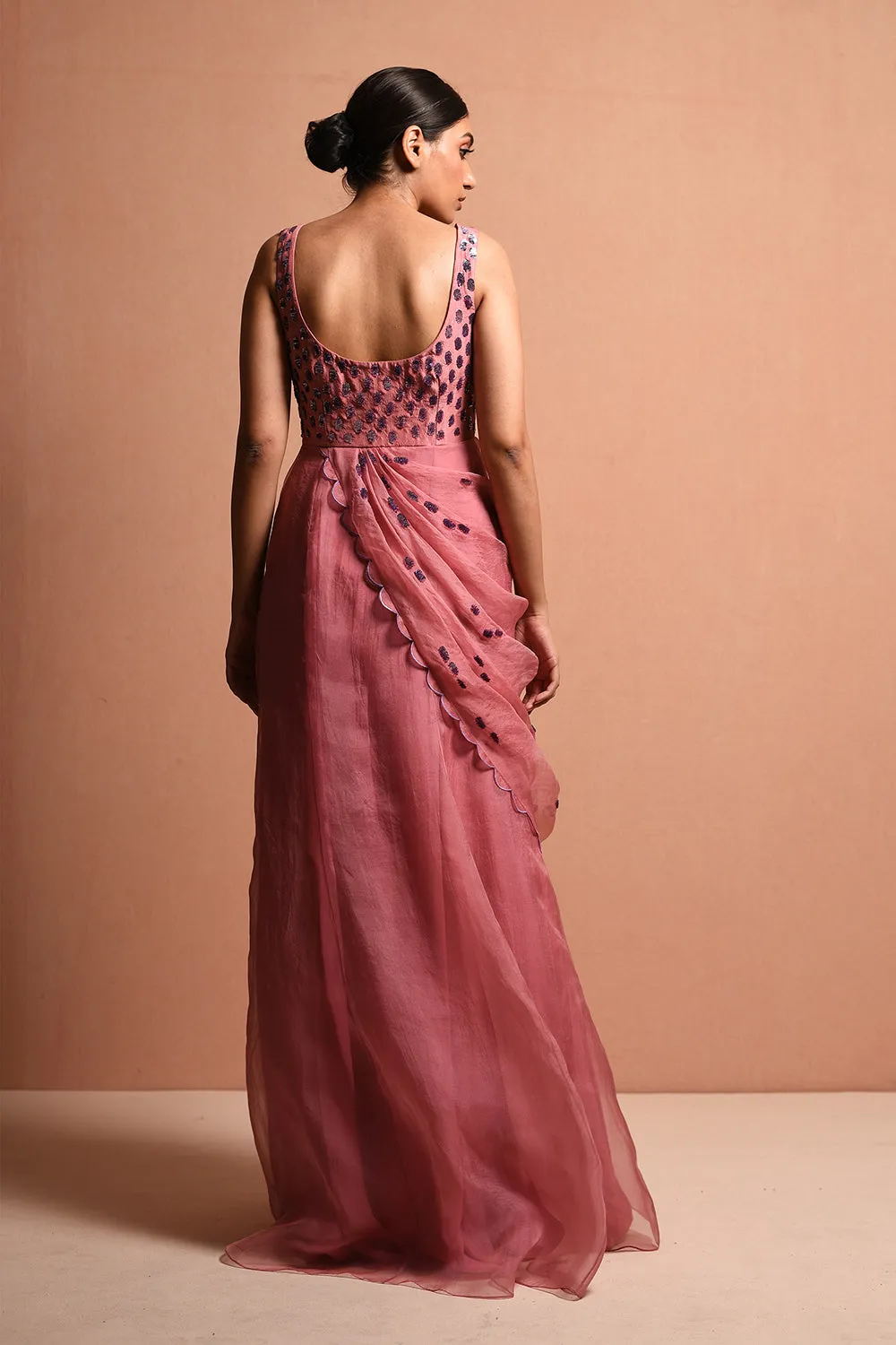 Radialwrap Saree Gown Features Cape Jacket And Organic Polka Dot Saree Gown In Silk Dupion And Silk Organza.
