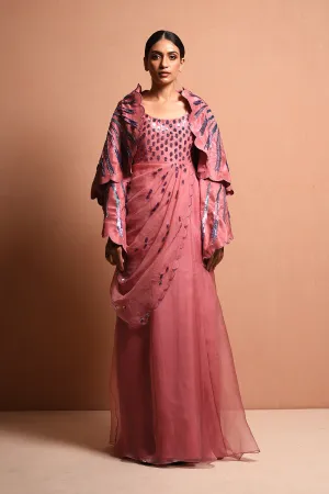 Radialwrap Saree Gown Features Cape Jacket And Organic Polka Dot Saree Gown In Silk Dupion And Silk Organza.