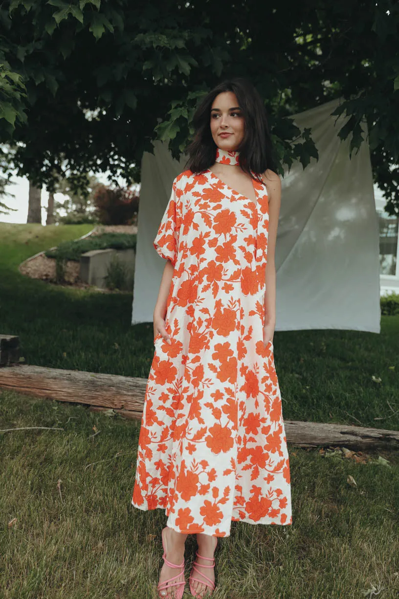 Rae One Shoulder Tangerine Floral Dress (PRE ORDER JULY 20)