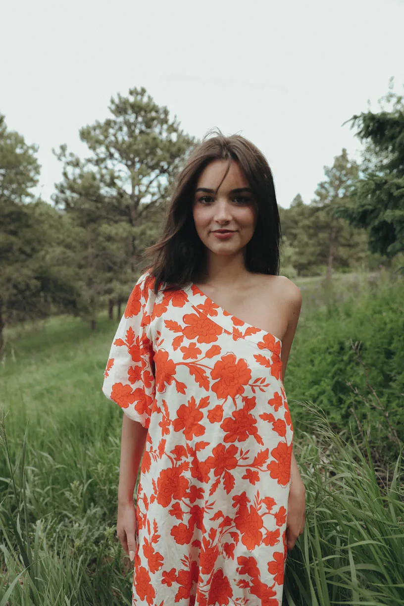 Rae One Shoulder Tangerine Floral Dress (PRE ORDER JULY 20)