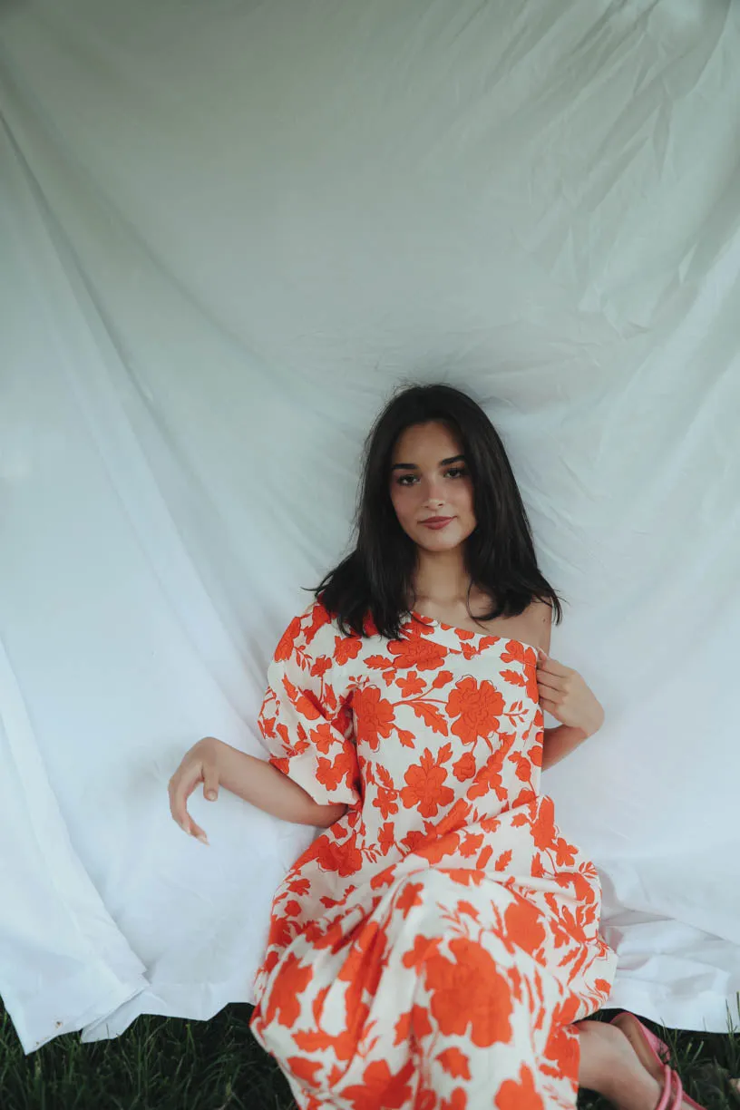 Rae One Shoulder Tangerine Floral Dress (PRE ORDER JULY 20)