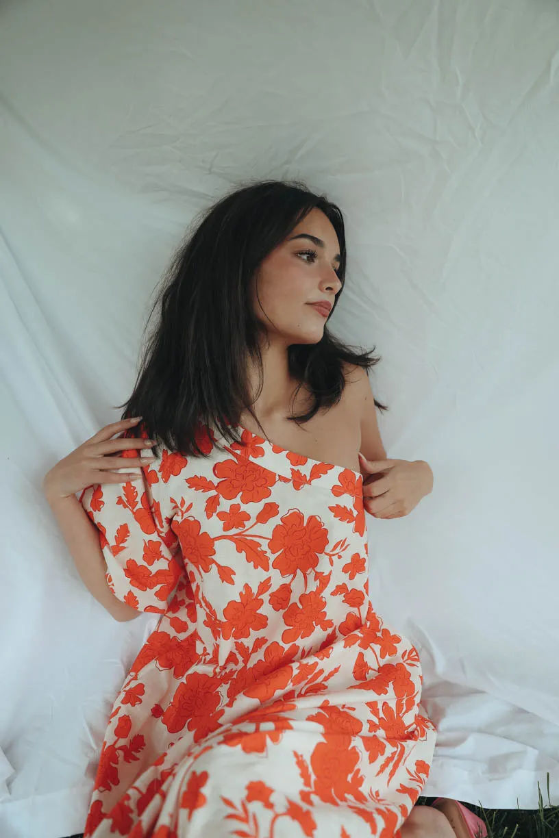 Rae One Shoulder Tangerine Floral Dress (PRE ORDER JULY 20)