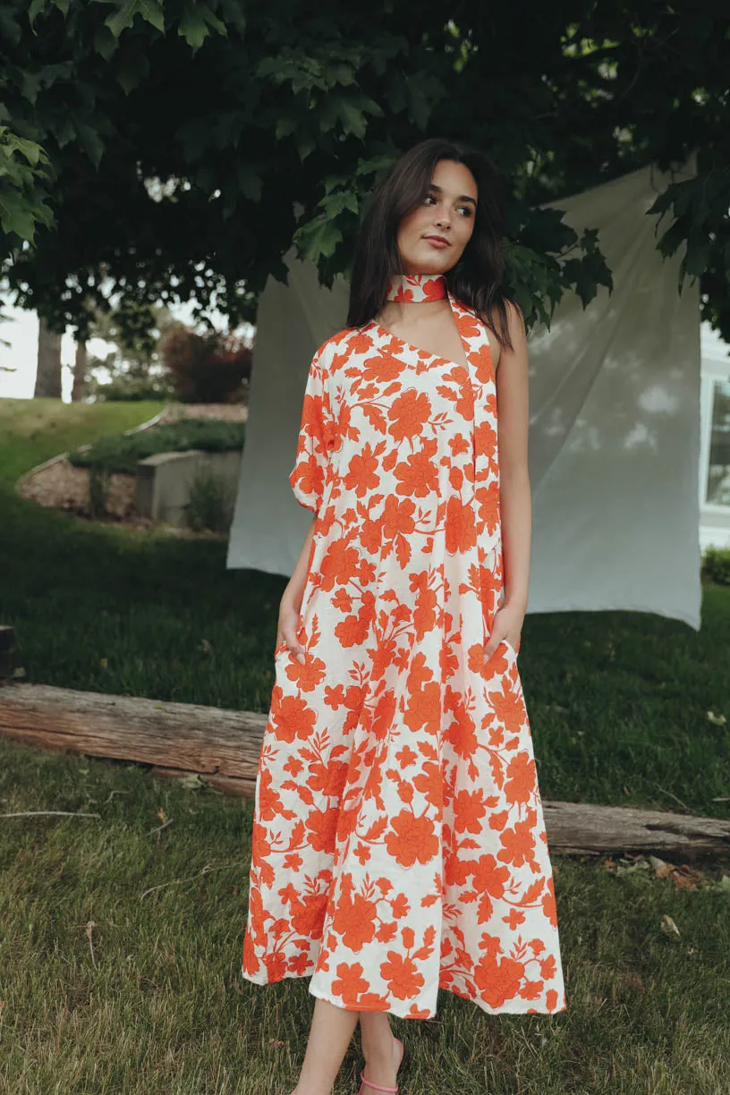 Rae One Shoulder Tangerine Floral Dress (PRE ORDER JULY 20)