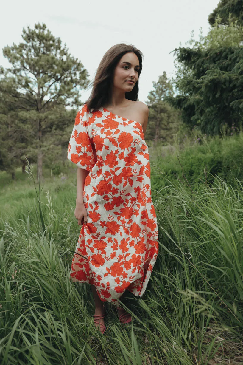 Rae One Shoulder Tangerine Floral Dress (PRE ORDER JULY 20)