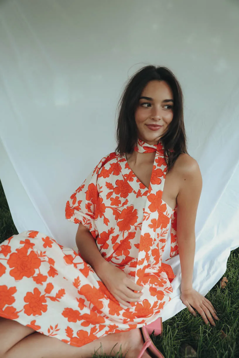 Rae One Shoulder Tangerine Floral Dress (PRE ORDER JULY 20)