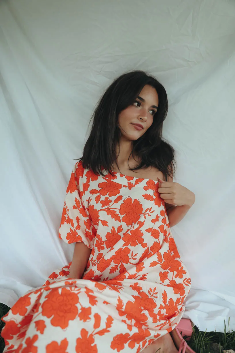 Rae One Shoulder Tangerine Floral Dress (PRE ORDER JULY 20)