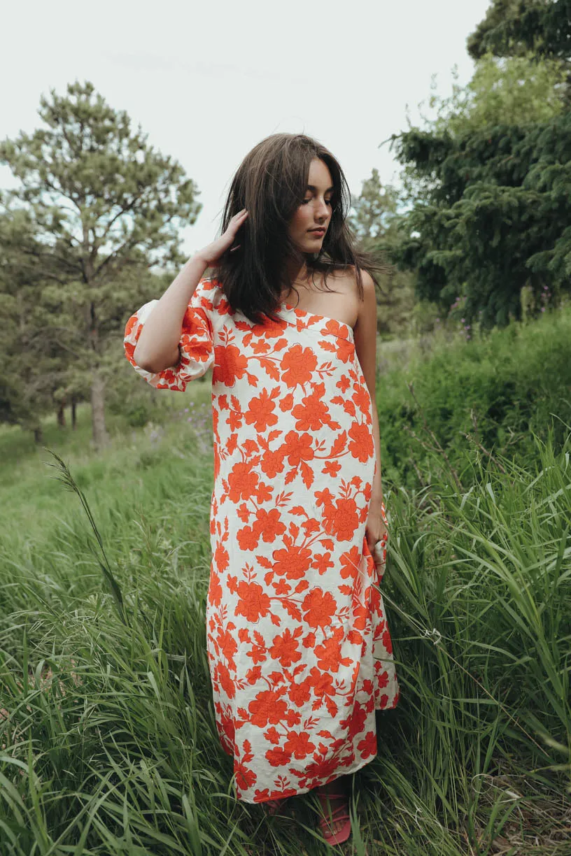 Rae One Shoulder Tangerine Floral Dress (PRE ORDER JULY 20)