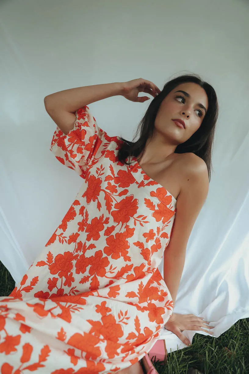 Rae One Shoulder Tangerine Floral Dress (PRE ORDER JULY 20)