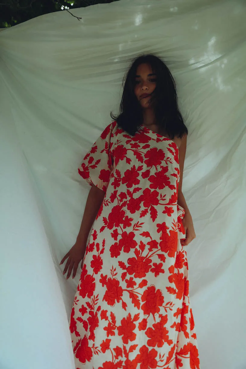 Rae One Shoulder Tangerine Floral Dress (PRE ORDER JULY 20)
